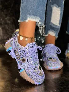 Women's Casual Outdoor Shoes, Sparkling Sporty Sneakers, Fashionable Must-Have for Women, Comfortable and Stylish Footwear