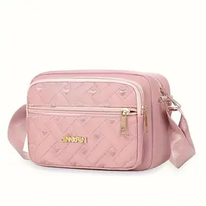 Maxoner Women's Heart Embroidered Crossbody Bag - Adjustable Crossbody Shoulder, Solid Plain Multi-Layer, Zip Closure Waterproof Casual Purse, Heart Studded Bag, Ideal for Daily Use (Pink), Casual Zipper Purse