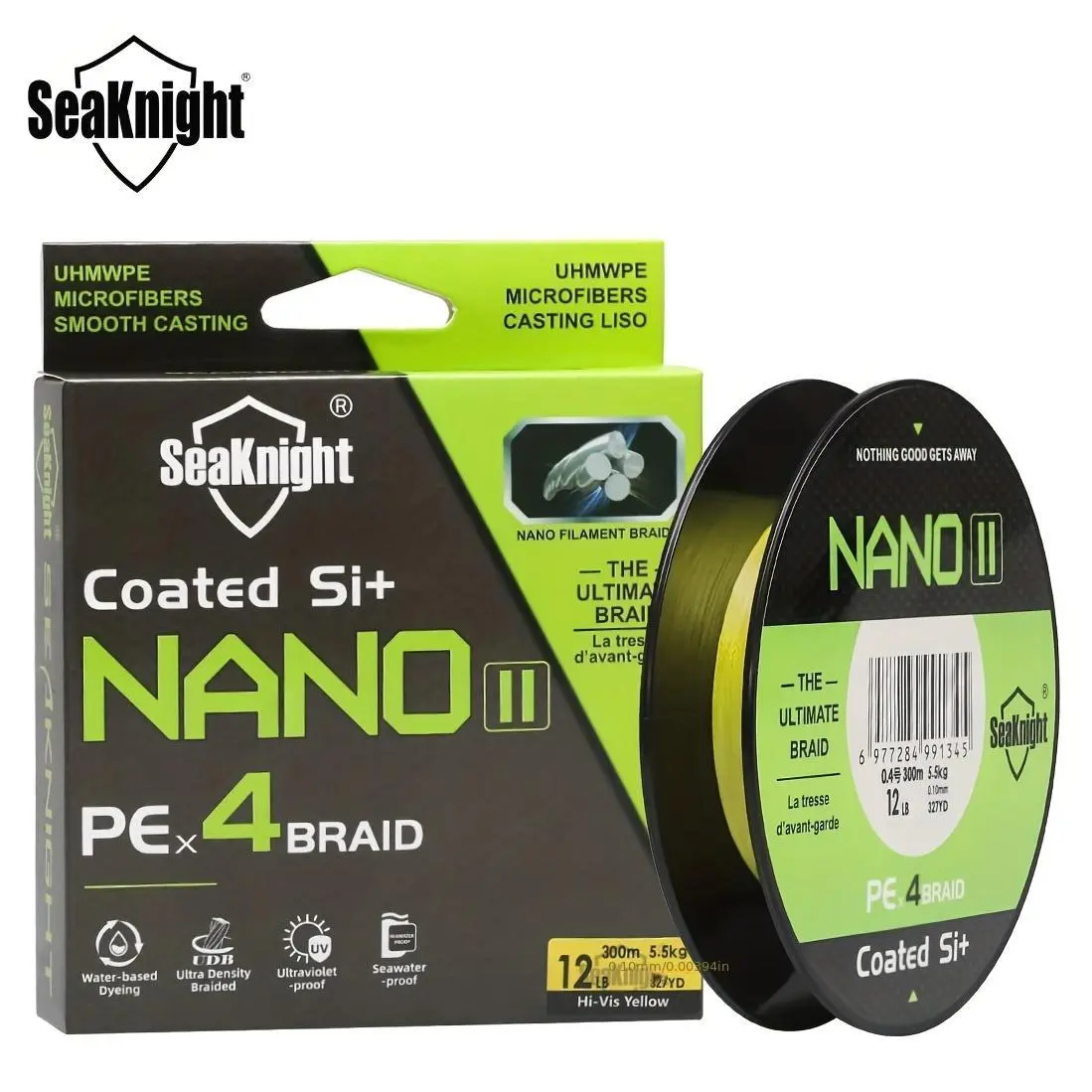 SeaKnight Nano II 300M PE Braided Fishing Line, 4-Strand Ultra High Molecular Weight Polyethylene, Smooth Casting for Fresh and Saltwater, UV-Resistant Coating, High-Visibility Green, 1-Pack