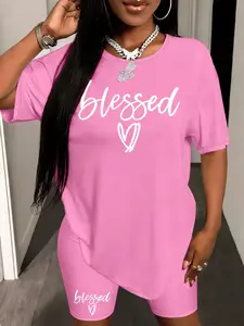 Personalized print pattern Women's Summer Casual 2-Piece Leisure Sports Set, Sports Clothing, Stylish Print Comfortable for Daily Wear, Trendy Ladies Fashion Must-Have, Athleisure Wear