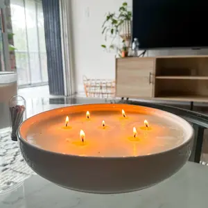 Handmade 7 Wick Ceramic Soy Candle - Long Burning Time - Refillable candles decor present  Scented Aroma Decoration