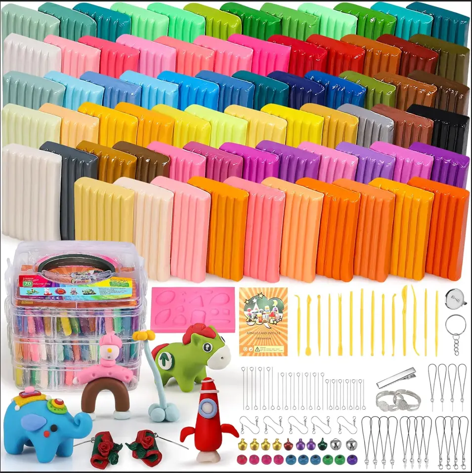 Polymer Clay Kit, Creative Moldable Clay for Kids DIY Starter Kits, Oven Baked Model Clay, Non-Sticky with Sculpting Tools, Craft Supplies Unique Gift for Children&Artists