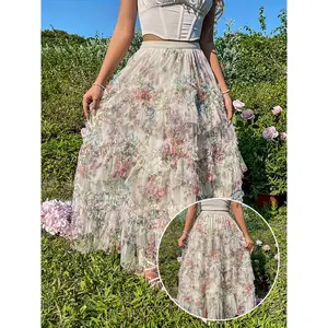Christmas Irregular Patchwork Colorful Flower Mesh Skirt