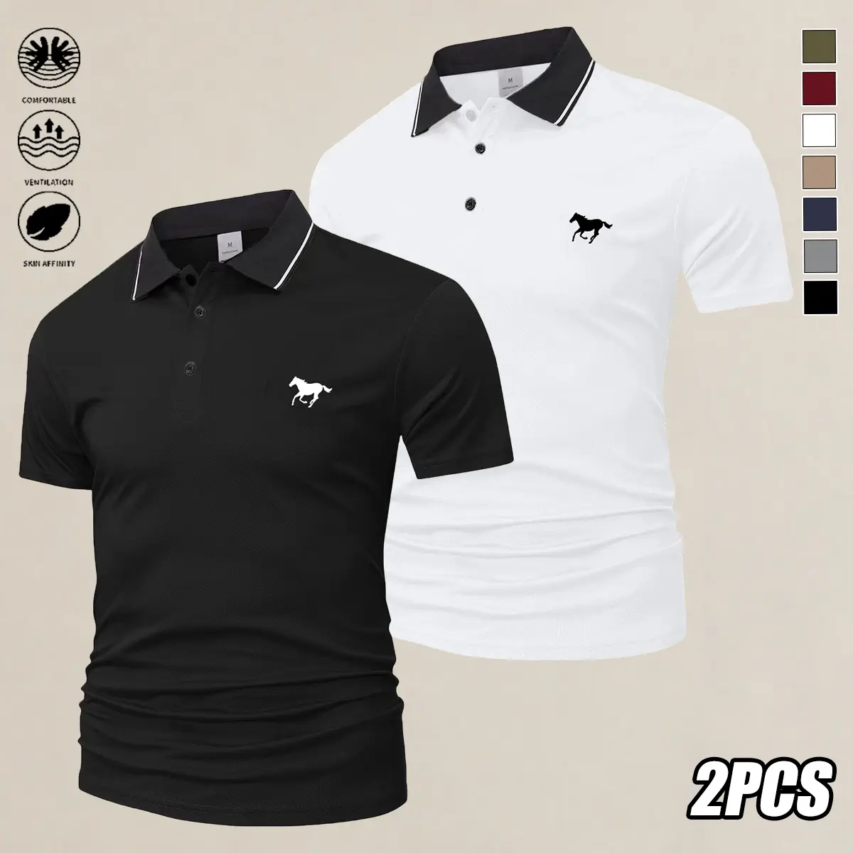 Men’s golf polo shirt with a stylish printed logo design, slim fit trendy casual geometric pattern, breathable stretchy fabric, comfortable for all seasons, short-sleeve polo shirt, turn-down collar polo shirt.