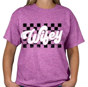 Wifey Checkered T-shirt for Women - Casual Comfortable Top