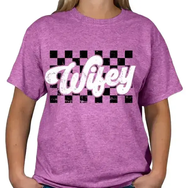 Wifey Checkered T-shirt for Women - Casual Comfortable Top Wifey Checkered T-shirt for Women - Casual Comfortable Top