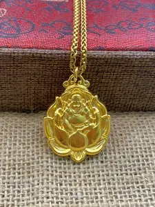 Ancient 24k Gold Plated Maitreya Buddha Pendant Necklace, Golden Dragon Bone Chain, Unisex Trendy Fashion Jewelry, Long-Lasting Color