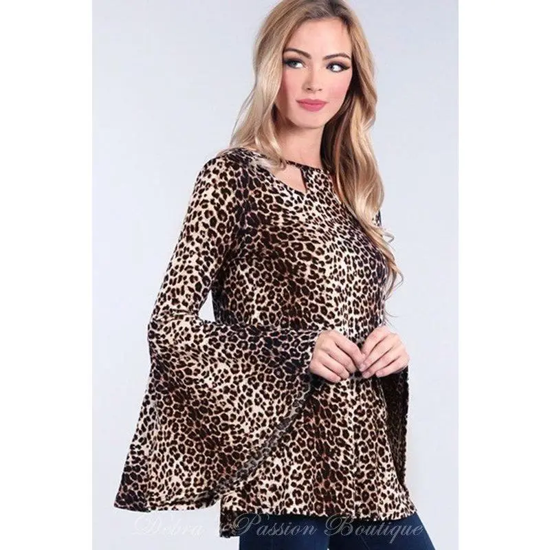 Cheetah Lady Bell Sleeves Blouse - Animal Print