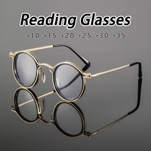 Men's Metal Round Classic Vintage Modern Reading Glasses, +1.0-3.5 Strength Available, Fashionable Eyewear for Stylish Vision, Reading Eyeglasses