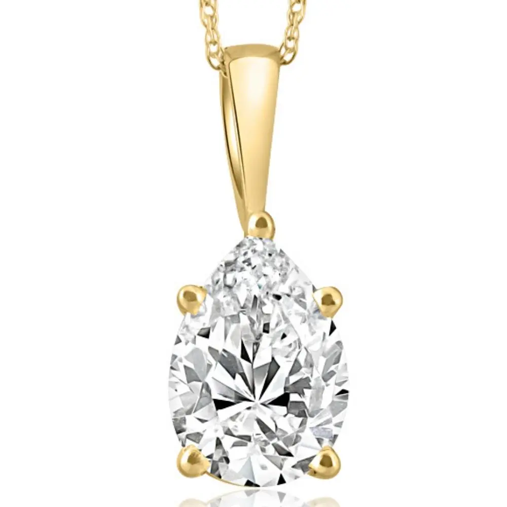Certified 2 Ct Pear Solitaire Diamond Pendant 14k Yellow Gold Necklace Lab Grown