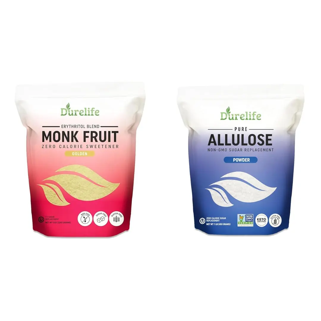 Durelife Golden Monk Fruit Sweetener 5 lb and Durelife Allulose sweetener, 1 lb 100% Pure No Erythritol powdered Sugar Substitute