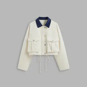 Cider [size 2-10] Collar Solid Drawstring Knotted Pocket Oversized Jacket