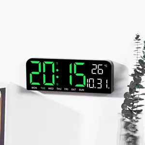 Large Screen LED Alarm Clock Simple Design, Digital Clock, Desktop Clock with Temperature Humidity Display, Dual Alarms, 4 Brightness Levels, Hangable and Standable