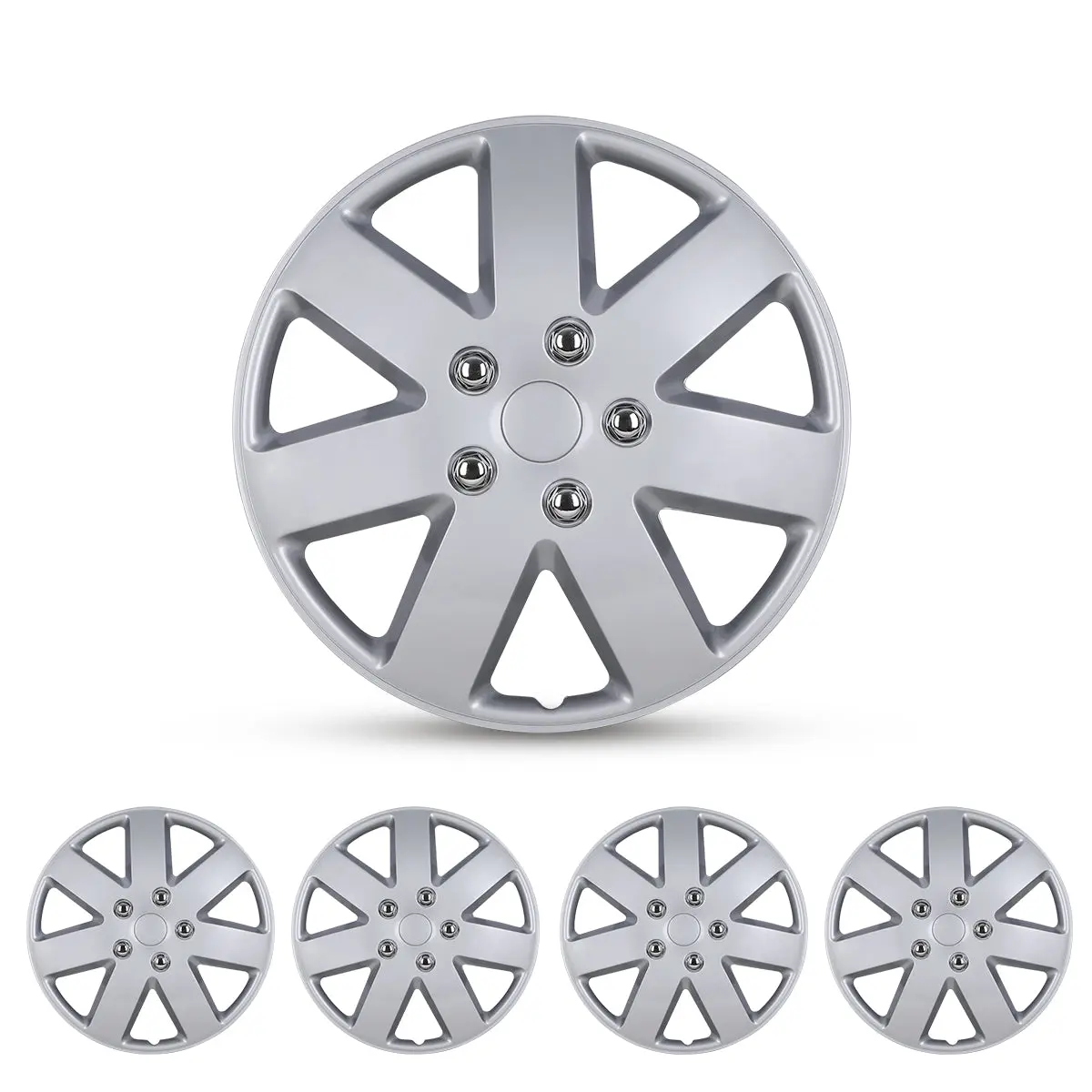 WOLFSTORM 4-Pack 16-in Durable PP Universal Hubcaps, Universal Fit, Easy Installation for Steel Wheel Rims, Sporty & Premium Feel, Transform Appearance, Auto Replacement Covers, Sporty And Premium Feel