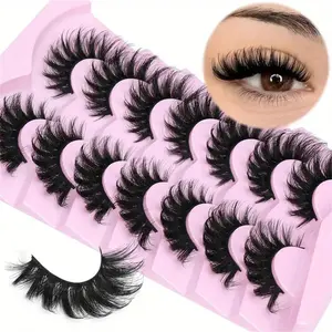 Fluffy Cat Eye False Eyelashes (7 Pairs), Doll Eyelashes, Wispy 6D Volume False Eyelashes, Thick Soft Curly Fake Lashes for Daily Party Festival Makeup Use, Eyelash Extensions Set