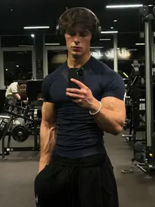 Trendy Snake Print Gym Short Sleeve Quick-Dry High Elastic Tight Fit Tee, Iron Training Show Figure Versatile Sports Top