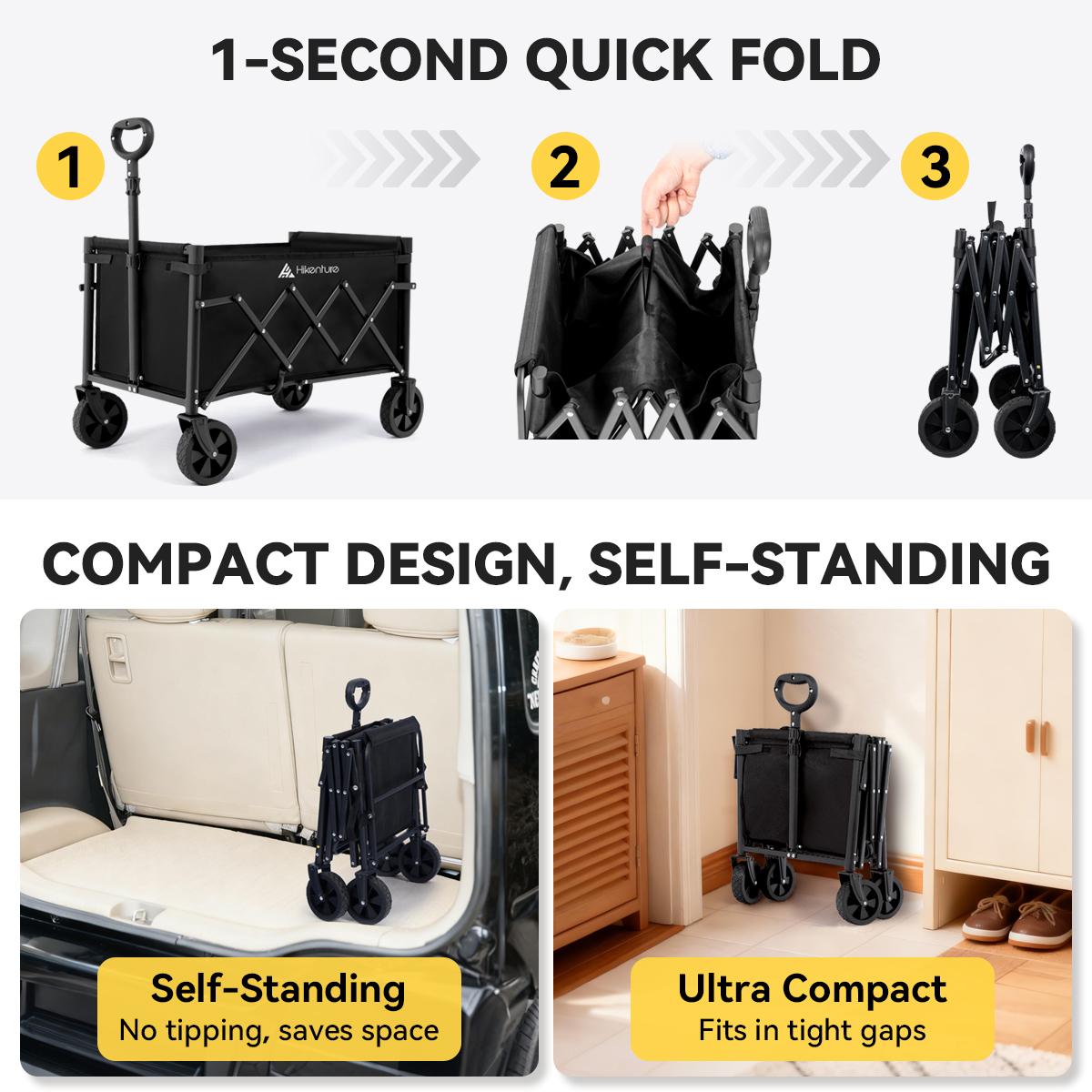 Hikenture Wagon Cart Foldable,Ultra-Compact Small Utility Folding Wagon,Heavy Duty Grocery Cart with All-Terrain Wheels,Portable Collapsible Wagon for Garden,Beach Wagon,Camping Wagon,summervibes