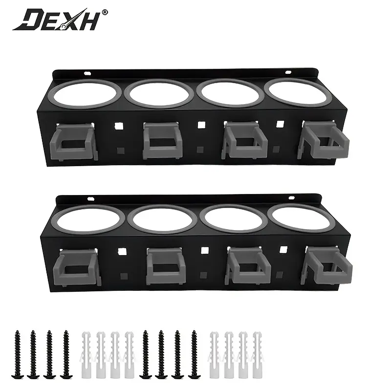 1pcs 4-Hole Wall-Mount Cast Iron Organizer, Black Gray Rectangle Garage Spray Bottle Storage Rack, Automotive Brush Holder for Car Beauty Gear to Tidy Up Garage Tools in 1 Spot, Keeps Items Within Reach