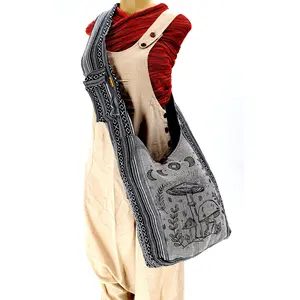 Mushroom Print Crossbody Bag | Handmade Cotton Messenger Bag