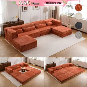 QAK 157.48“ High-End 36-Way Modular Sofa Premium Convertible Sectional Floor Couch with Solid Structure Luxurious Fabric & High-Density Sponge for Modern Home Decor