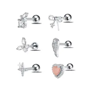 HERVAY 16G/6MM Hypoallergenic Stainless Steel Lip/Ear/Nose Ring - Little Wing/Pink Heart/Bow/Star - Labret/Helix/Medusa/Conch/Lobe/Tragus Studs - Unisex Body Jewelry