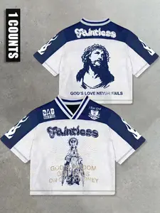 Men's Regular Fit Jesus & Virgin Mary Print Short Sleeve Tee, Casual Comfy Round Neck T-shirt for Daily Wear, Men's Top for Summer, Tropical