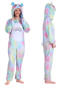 Unisex Adult Rainbow Bear Onesie Costume - Plush 3D Hooded Animal Pajamas for Halloween, Cosplay & Loungewear