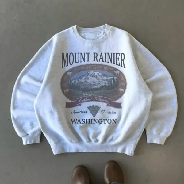Retro Mount Rainier Washington Sweatshirt, Vintage 90s American Tradition Pacific Northwest Crewneck, Nostalgia Hiking Old School Gift