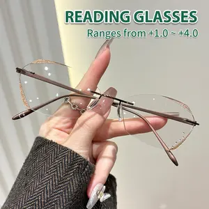 Elegant Rivet-Studded Colorful Rimless Women's Reading Glasses (100-400 Degrees), Multiple Colors, Daily & Business Use, Perfect Gift, Rimless Eyeglasses