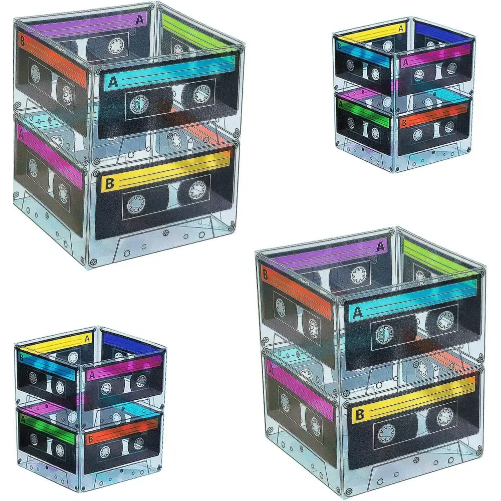4E's  Novelty 4-Pack Cassette Bucket – 80s & 90s Party Centerpieces & Retro Candy Holders