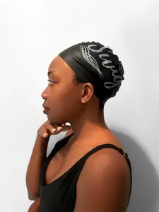 Durable Swig® Silicone Swim Cap - Waterproof and Comfortable, Black with Swig Logo, One-Size-Fits-Most, 50g cap