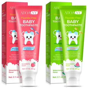 ATOANY Children's Toothpaste Set, Watermelon + Strawberry Flavor, No Fluoride, No Artificial Additives, Fruit Flavored Toothpaste, Kid Toothpaste, Fluoride Free Toothpaste, Contains Xylitol, High-Quality Children's Dental Care Toothpaste