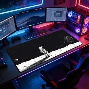 Astronaut on Moon Large Extended Gaming Mouse Pad, Non-Slip Rubber Base Stitched Lock Edge Desk Mat, Sci-Fi Space Artistic Design Desk Pad, Durable Computer Accessory for Home Office & Gaming Setup, Ideal Gift for Gamers & Space Enthusiasts Boys Girls