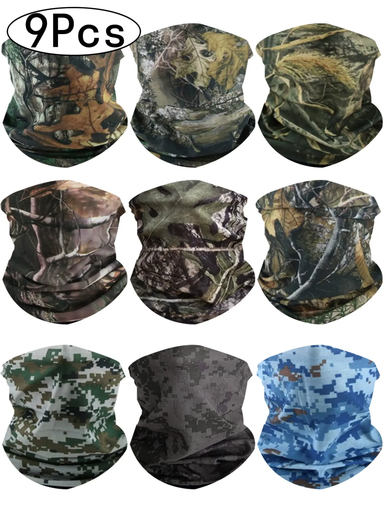 9Pcs-Men's Baracuda Mask Set , Upf Protection, Windproof Dustproof Neck Gaiter Masks, Breathable Design, Multi-Color Options, Unisex, Outdoor Dustproof Mask