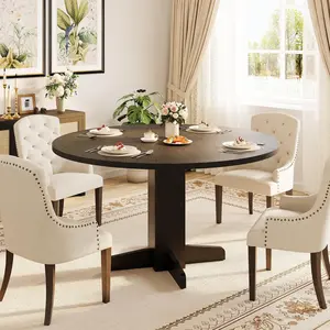 Garvee 47" Round Dining Table for 4-6 with Sturdy Pedestal Base, Wood Kitchen Table, Farmhouse Style Round Dinner Table Suitable for Dining Room, Living Room, Apartment