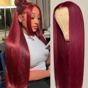 13x6 200 Density 99J Burgundy Lace Front Wigs Synthetic Hair 30 Inch HD Transparent Straight Pre Plucked Wine Red Frontal Wigs for Women Beginner Friendly Bleached Knots Soft Easy To Care Fit Well Summervibes outdoorfun front wig pre