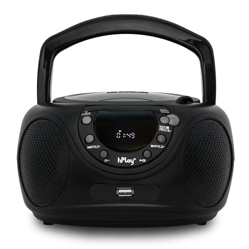 Hplay Gummy P16 Portable CD Boombox For Music Lovers With AM FM Radio, Aux, Headphone Jack, Lime Handle