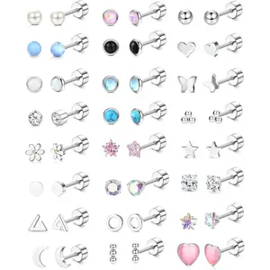 Jstyle Trendy Hypoallergenic Earrings For Girls Women Surgical Steel Screwback Earrings for Sensitive Ears Cute Flat Back Earrings