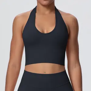 Breathable halter-neck backless yoga bra seamless workout sports bra for women shockproof fitness top Lightweight Activewear gym clothes sets for women