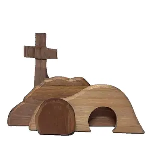 TheemptytombEasterScene Cross Easter Scene Wooden Decorative Table Ornament Religious Luminous Mini Jesus Decor Figures,easter