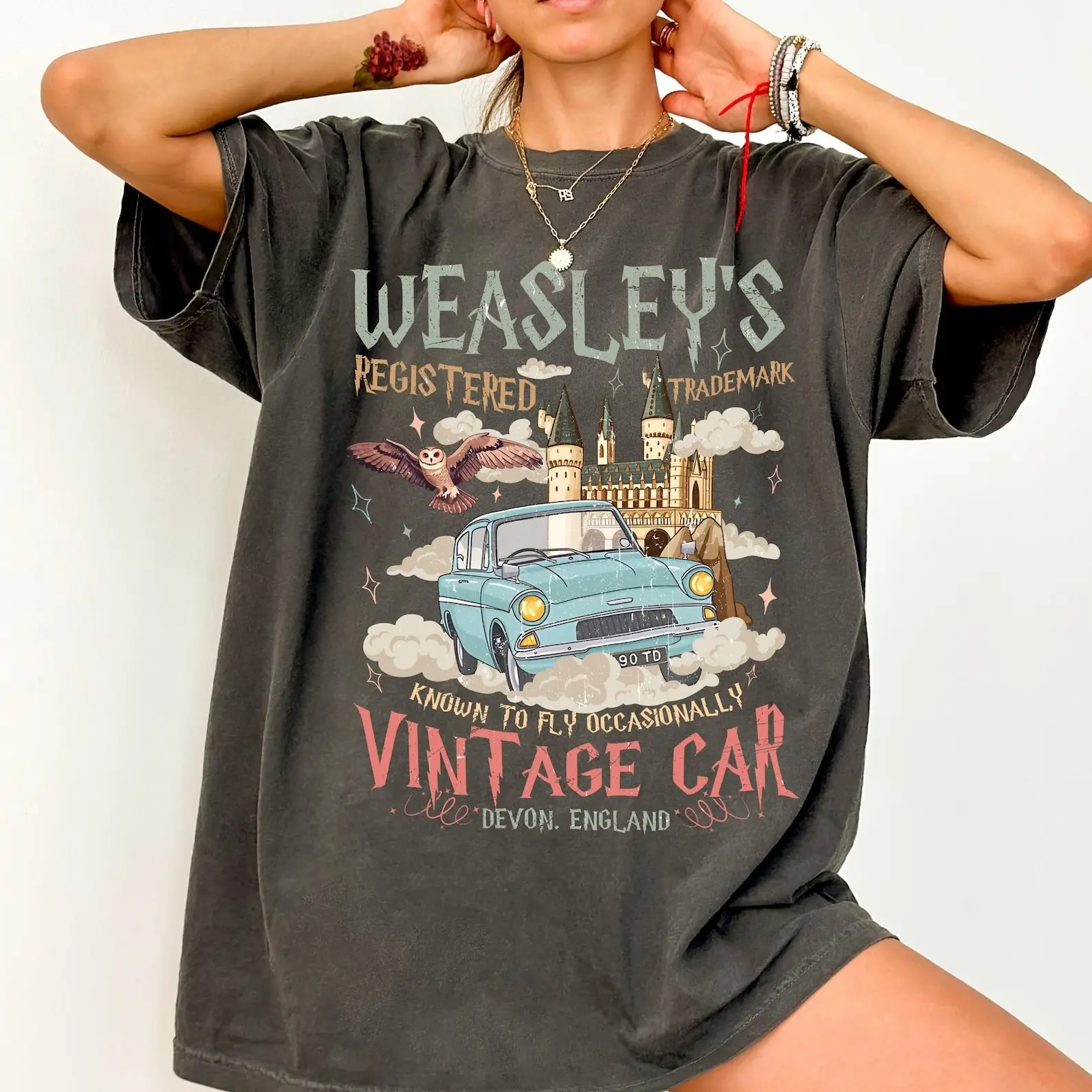 Weasley Flying Car Tshirt, Bookish Merch Book Lover Shirt, Harry Potterr Tee, Reading Shirt, Reader T-Shirt, Cute Book TShirt, Cloud Tee Movie Tee, Gift For Men & Women
