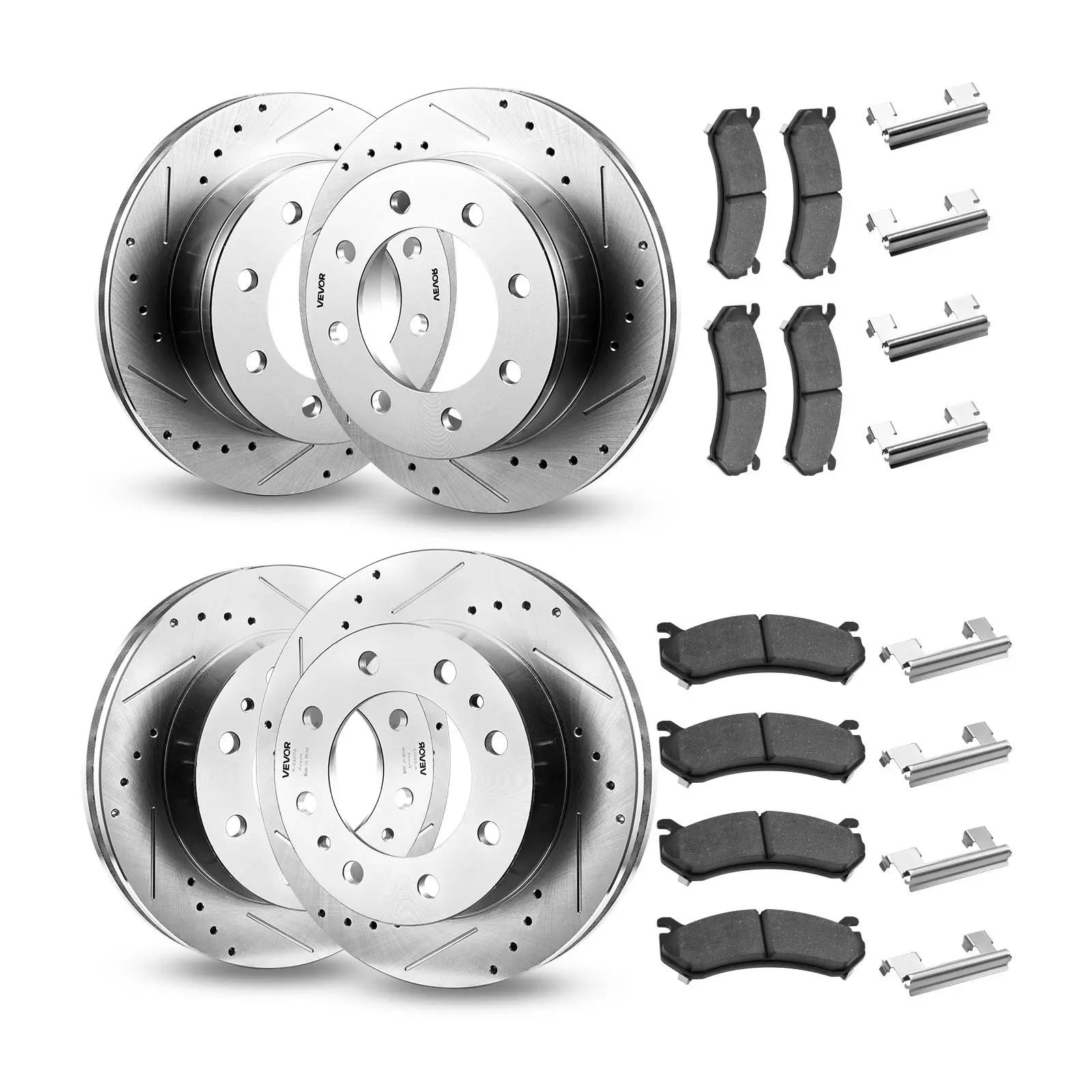 【Summerfinds】VEVOR Front and Rear Brake Kit Compatible with 2002-2006 Chevrolet Avalanche 2500 (8 STUD), 2002-2004 Chevrolet Silverado 2500 (Models w/Manual Transmission ONLY), Drilled & Slotted Brake Rotors, Brake Kit Set, Drilled Rotors