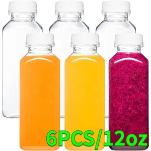 6PCS 12oz Plastic Bottles with Caps, Juice Containers With Lids For Fridge, Reusable Juicing Bottles, Smoothie Bottle, Drink Containers With Lids, Clear Bottles Hand Organiser Lightweight Canister