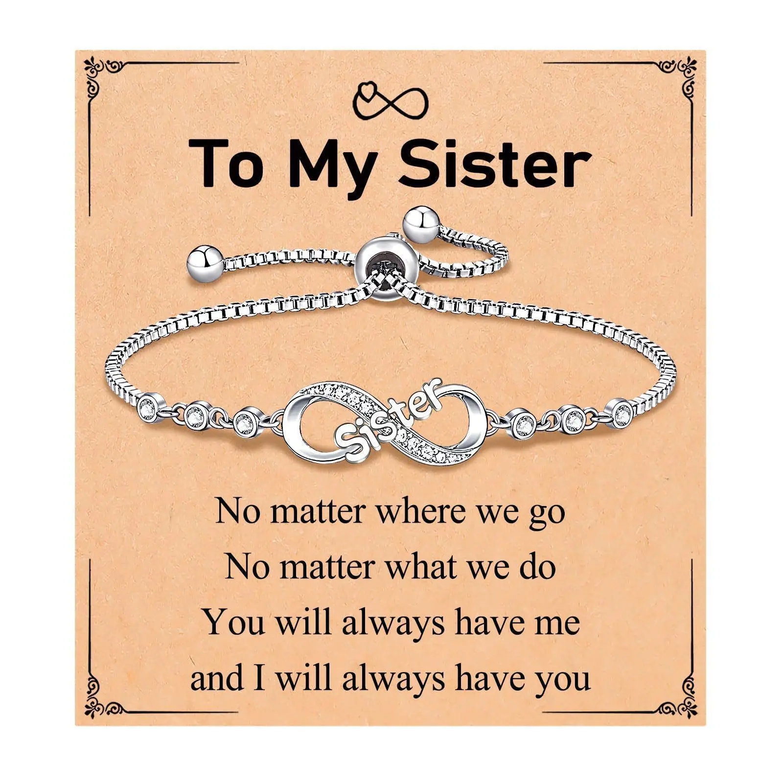 September Laurel Adjustable Silver Infinity Bracelet for Sister or Niece – Sparkling Jewelry Gift with Sentimental Message Infinity Gift Bracelet for Sister/Niece with Message Card Valentine’s Day gift