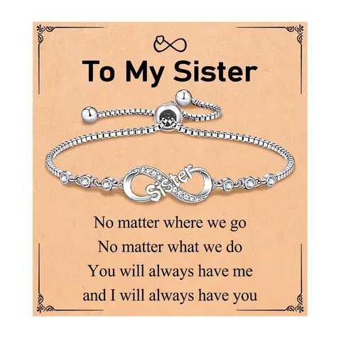 September Laurel Adjustable Silver Infinity Bracelet for Sister or Niece – Sparkling Jewelry Gift with Sentimental Message Infinity Gift Bracelet for Sister/Niece with Message Card Valentine’s Day gift