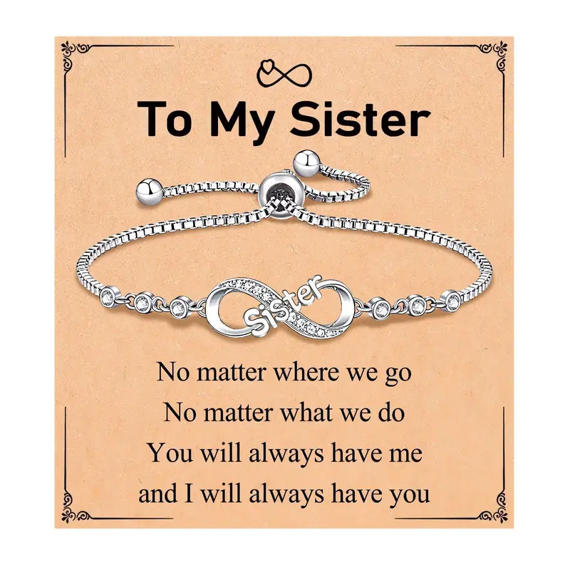 September Laurel Adjustable Silver Infinity Bracelet for Sister or Niece – Sparkling Jewelry Gift with Sentimental Message Infinity Gift Bracelet for Sister/Niece with Message Card Valentine’s Day gift