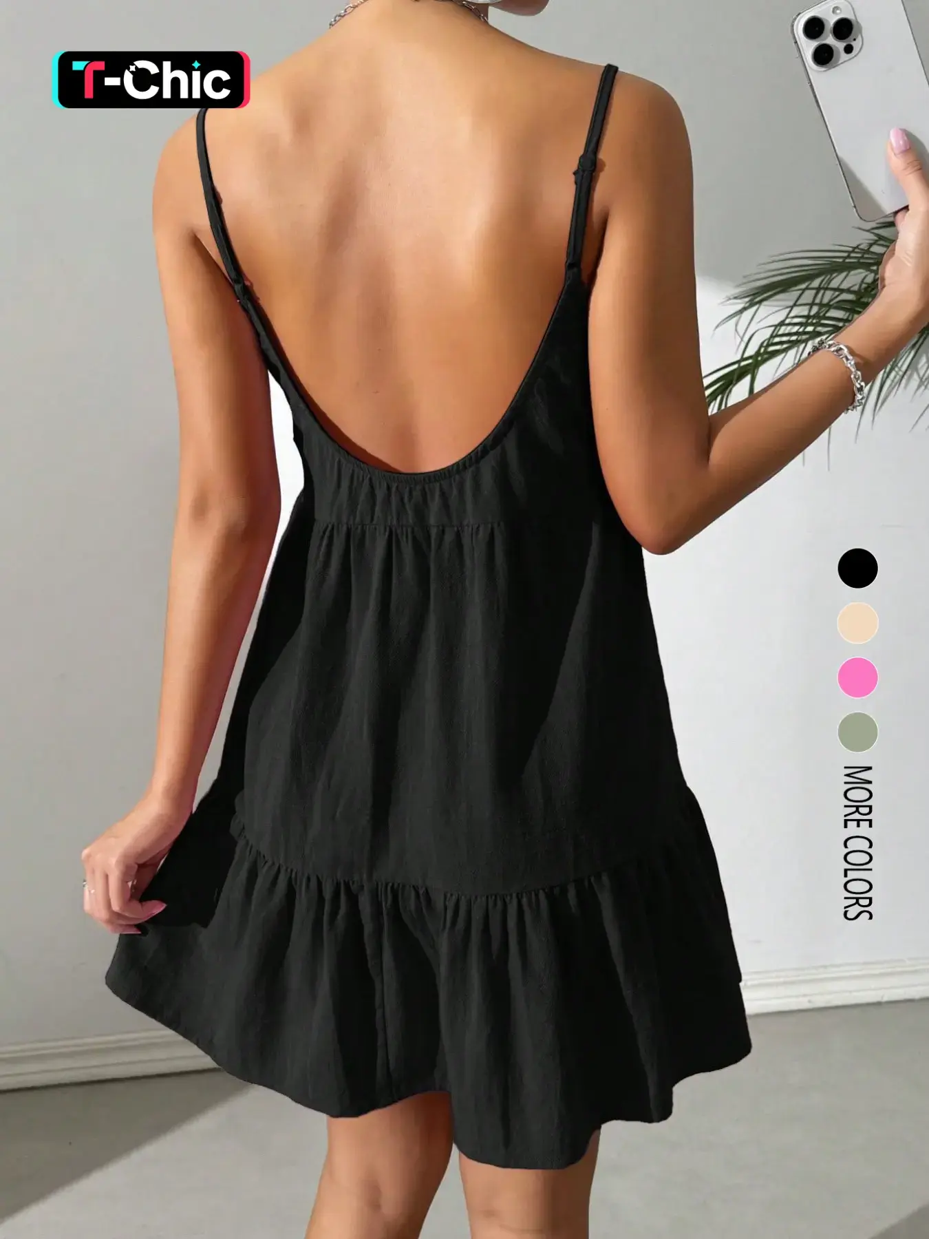 Women's summer dress, Fashion, Womenswear, solid color, Basic, casual Style loose sleeveless backless spaghetti strap dress, perfect for vacation.