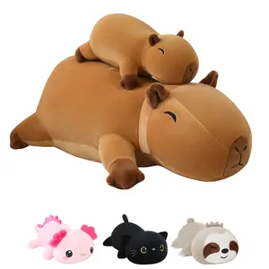 Weighted Capybara Plush Set (Large & Small), Axolotl Plush, Black Cat Plush, Sloth Plush, Cute Plushies Soft Pink Pillow Toy, Gift for Kids Adults9.8-23.6 Inch, 0.8-3.1 lbs