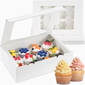 12 Count Cupcake Boxes, 4PCS Cupcake Container with Window, Food Grade Cupcake Holder for Birthday Holiday Party, Bakery Supplies for Cupcakes, Desserts, and More