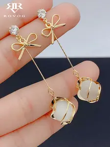 Women's Elegant Copper Earrings with Artificial Cat Eye Stone Butterfly Design, Perfect for Parties & Daily Wear, Versatile Earrings, Jewelry Accessories